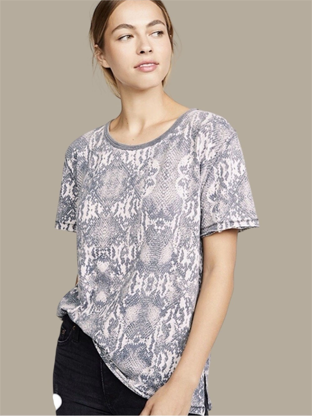 Free People Snake Print Oversized Boxy Tee Gray Size M